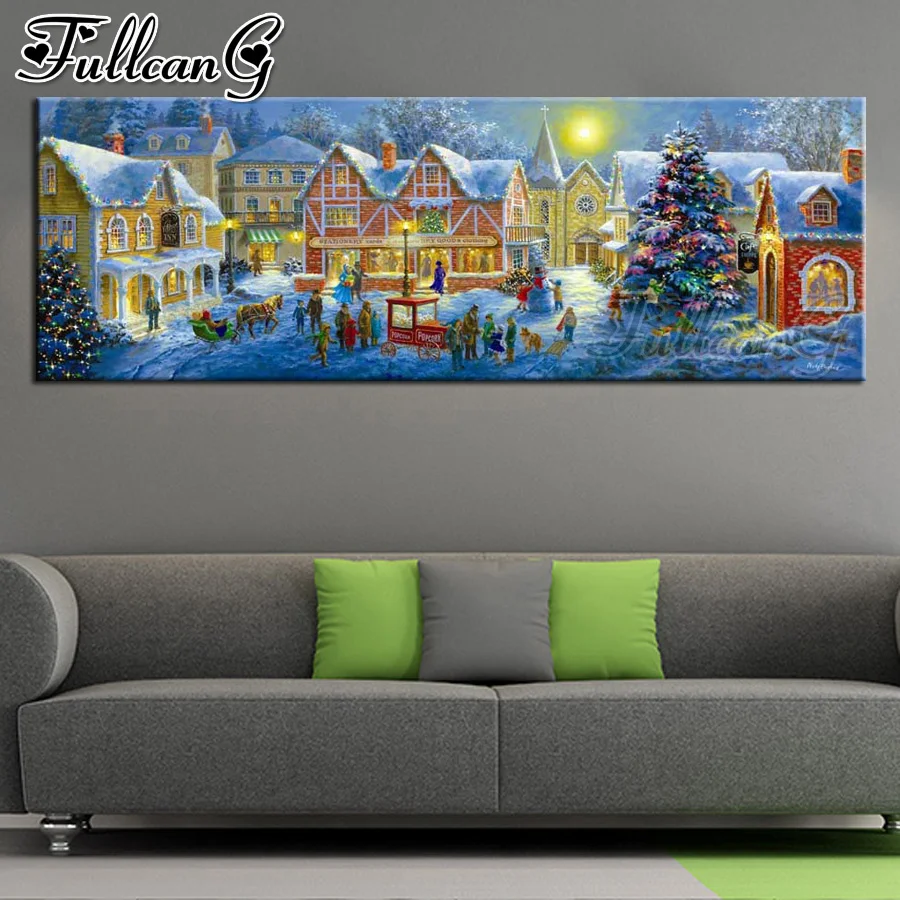 FULLCANG diy 5d full diamond embroidery christmas town large mosaic canvas painting sale night landscape wall decoration FC2118