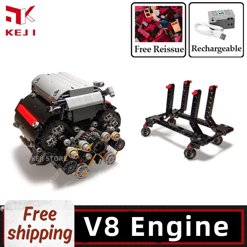 KEJI MOC-5880 V-8 Engine 32-Valve 8-Cylinder Machine Model Building Blocks Bricks Kit DIY Toys Christmas Gift