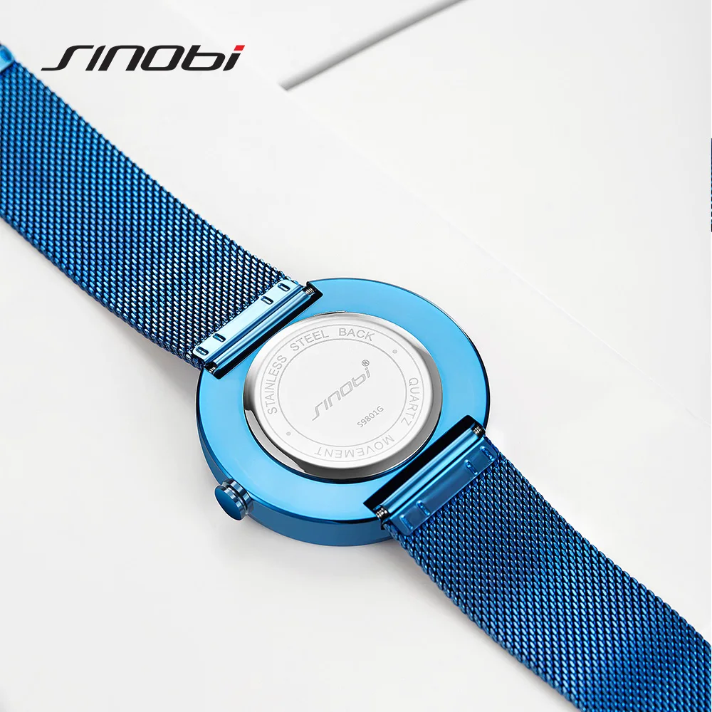 SINOBI Creative Men Fashion Watch Blue Milan Strap Quartz Wristwatches Man Rotate Dial  Watches Sports Watches relogio masculino