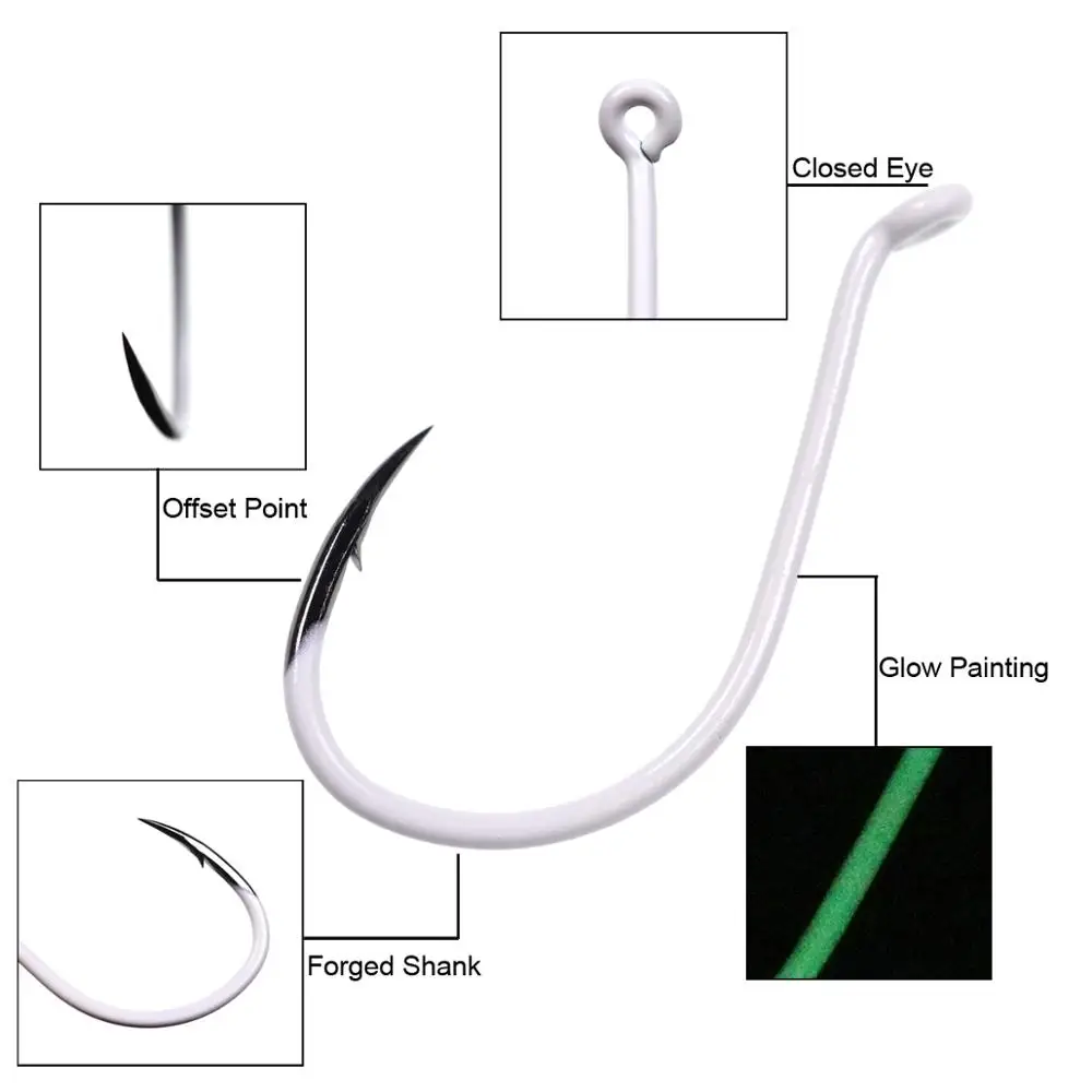 Wifreo 25PCS Saltwater Luminous Fishing Hooks Glow in the Dark Octopus Beak Hook size 3/0 ~ 7/0 High Carbon Steel Circle Hook