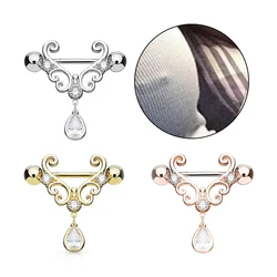 2PCS Clear Teardrop Imitation Crystal Dangle Nipple Ring Women Stainless Steel Bar CZ Nipple Piercing Breast Fashion Jewelry 14G