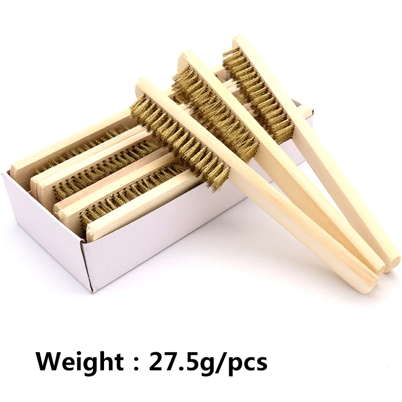 1pcs Wood Handle Copper plating  Brush for Industrial Devices Surface/Inner Polishing Grinding Cleaning 6x16 Row Hand Tool