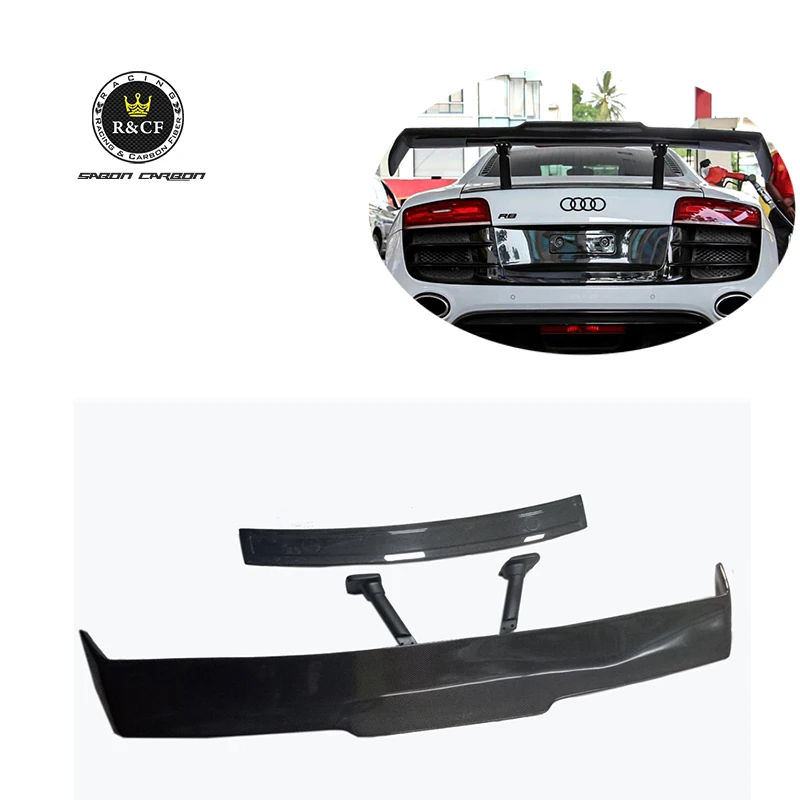 

09-15 R8 V8 V10 PPI style carbon fiber rear spoiler GT wing with base panel plate For Audi R8