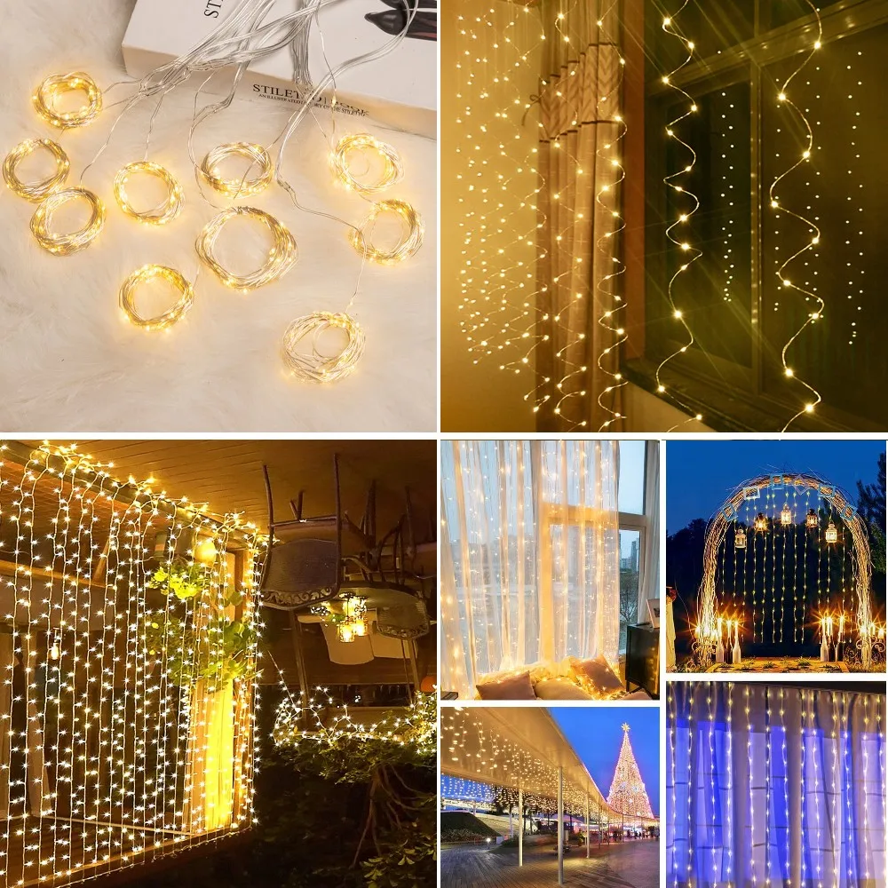 Christmas Decoration 3MX2M Solar Powered Fairy String Lights Outdoor Waterproof Garland LED Curtain for Wedding New Year Party