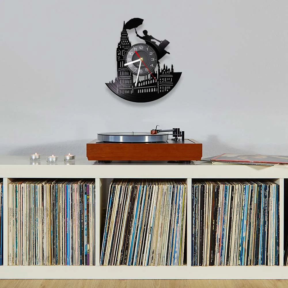 London Eye England Skyline Landscape Big Ben Tower Vintage Vinyl Record Wall Clock Britain Home Decor Silent Retro Clock Watch view 4