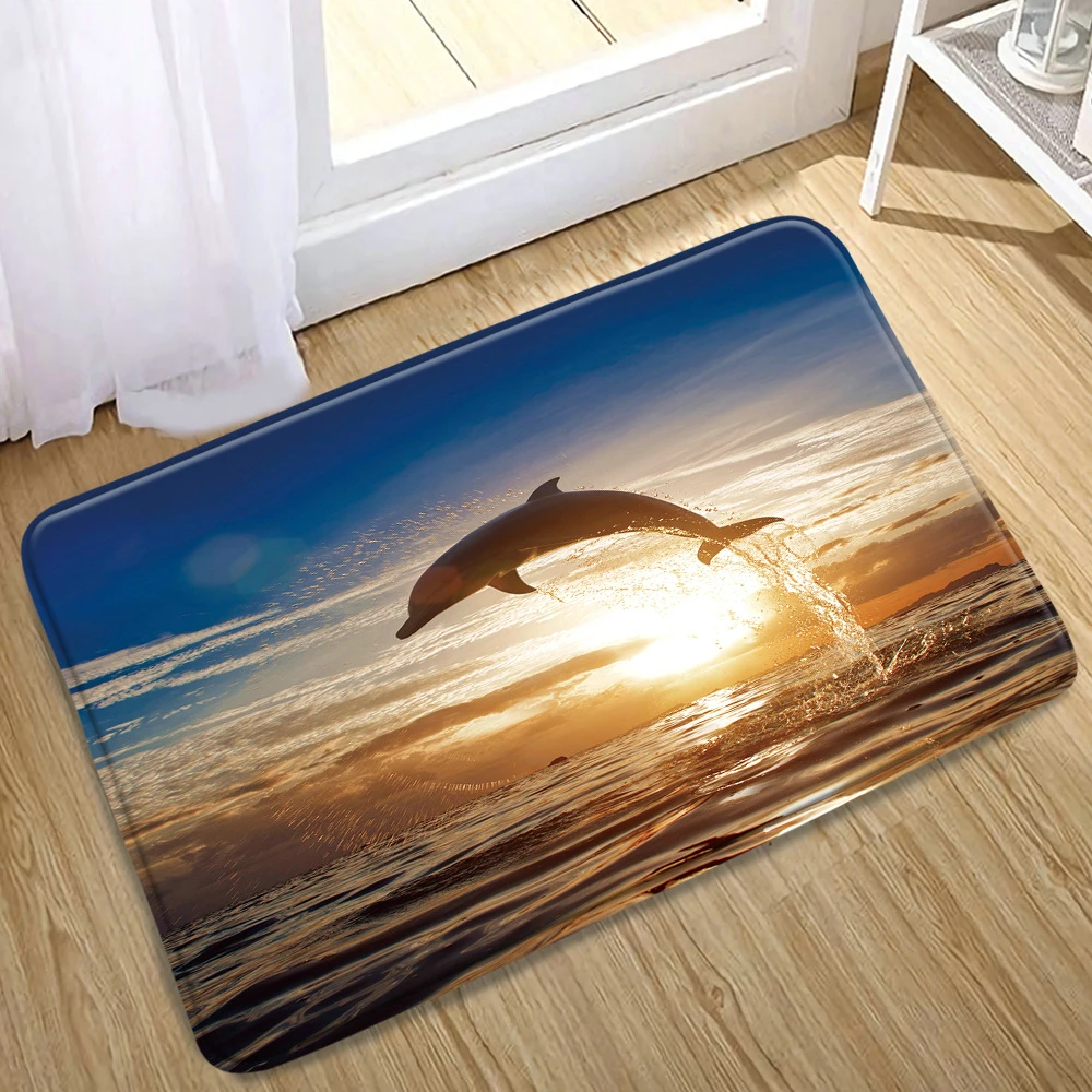 Dolphin Sea Turtle Bath Mats Bathroom Decoration Non-Slip Rugs Entrance Door Mat Ocean Animal Underwater World Doormat Carpet