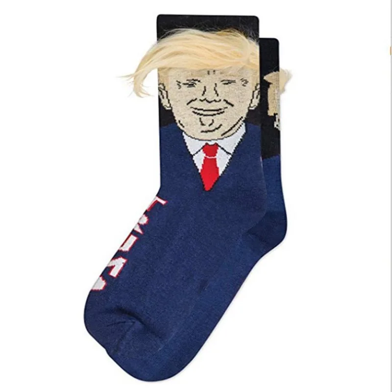 Men Socks Election Spoof Funny President Donald Trump Socks With 3D Fake Hair Crew Socks Mens Socks Streetwear Hip Hop