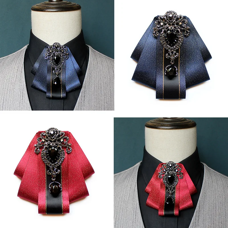 Wysokiej jakości ręcznie robione diamentowe brytyjskie muszki Groom Groomsman strój Rhinestone Bowtie dla mężczyzn akcesoria ślubne