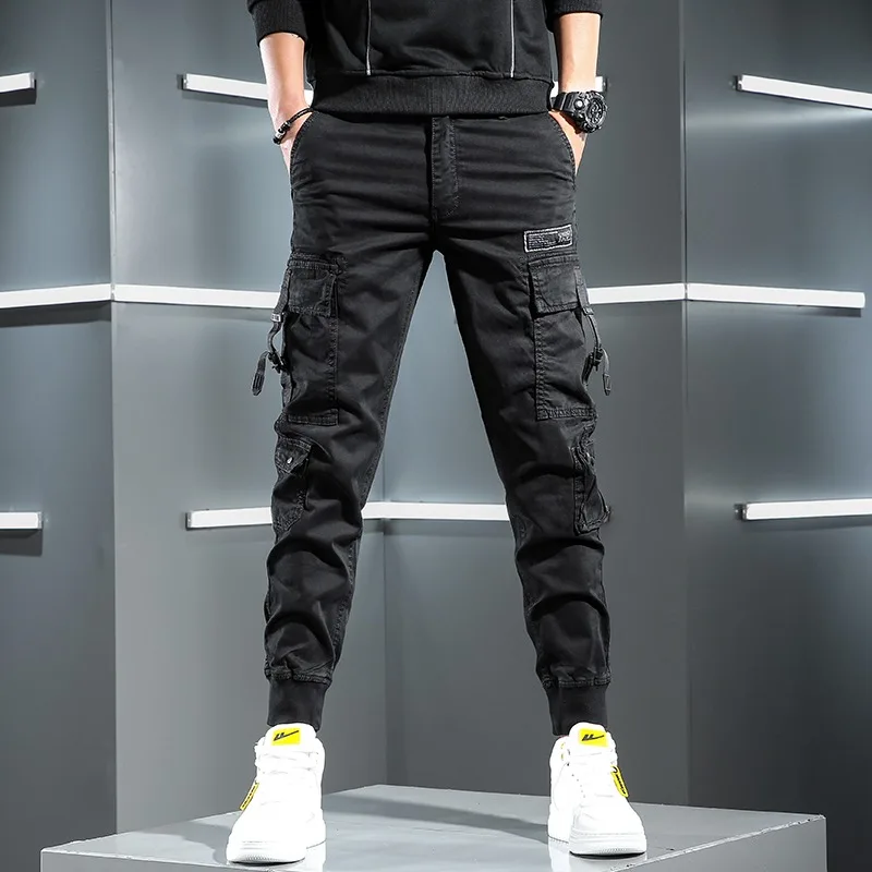 Autumn Tactical Cargo Men Streetwear Hip Hop Casual Big Pockets Gray Cotton Baggy Trousers