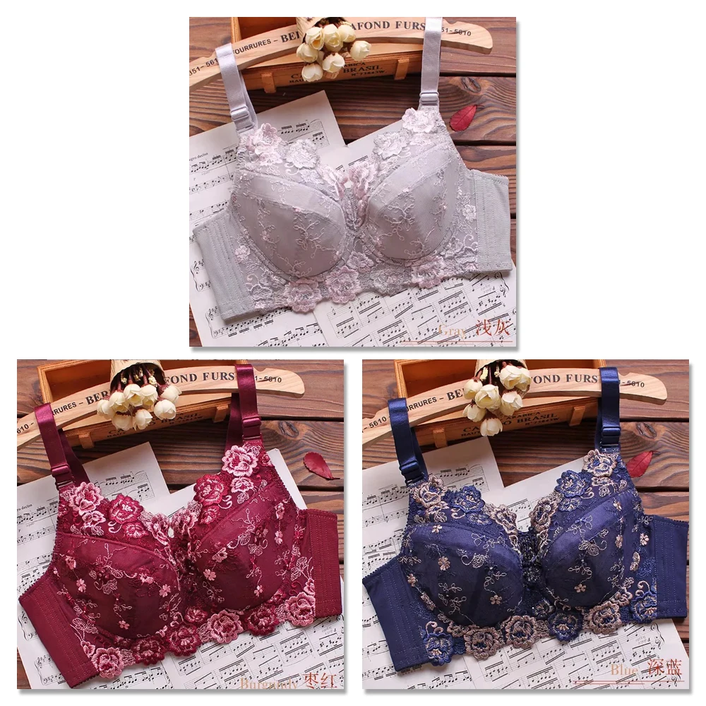 Women\'s Full coverage Underwired Lightly Lined bra Floral Embroidered Plus Size Minimizer bra 38 40 42 44 46 48 B C D E F G H