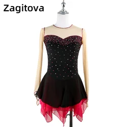 Zagitova Figure Skating Dress Customized Competition Ice Skating Skirt for Girl Women Kids Gymnastics Performance Black Red