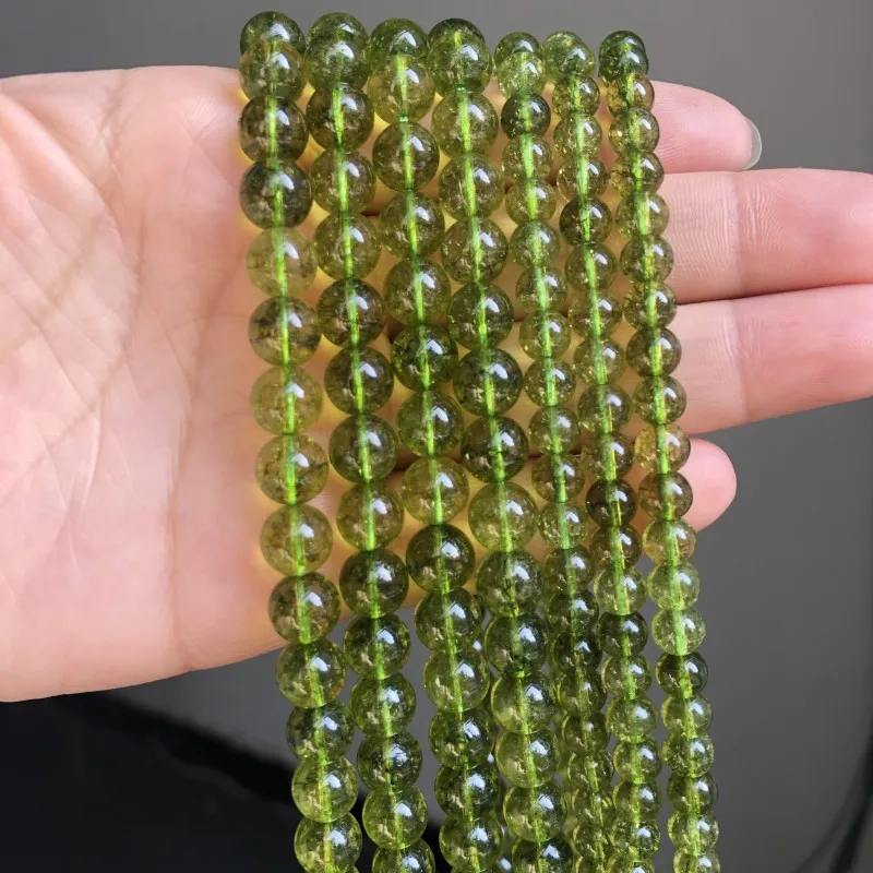 Green Peridot Stone Beads Round Loose Rondelle Beads For Jewelry Making Natural Crystal Bead DIY Charm Bracelet 6 8 10mm 15\