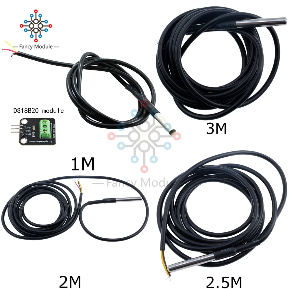 1m/2m/2.5m/3m DS18B20 Thermometer Sensor Module Digital Temperature Temp Waterproof Sensor Probe Kit For Arduino