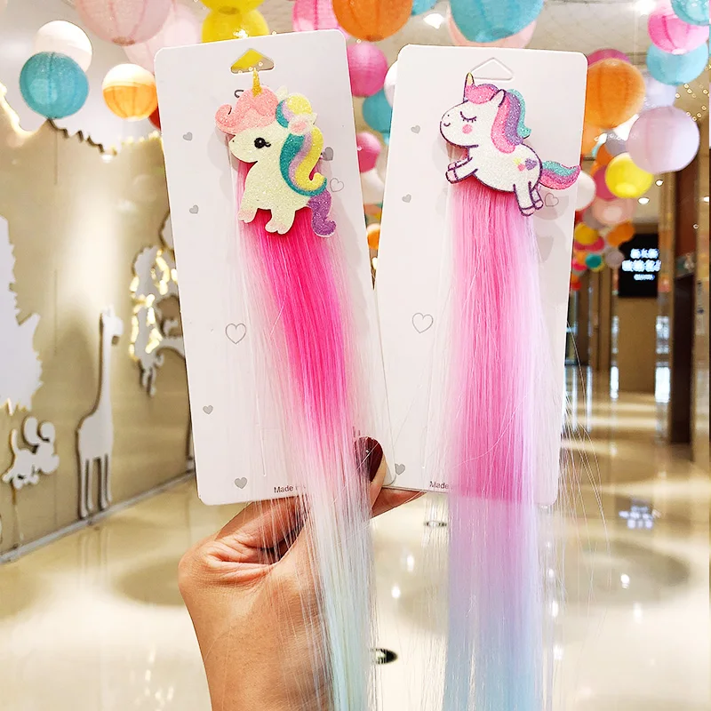 New Girls Cute Cartoon Unicorn Colorful Braid Headbands Hair Clips Sweet Hair Ornament Hairpins Kids Fashion Hair Accessories