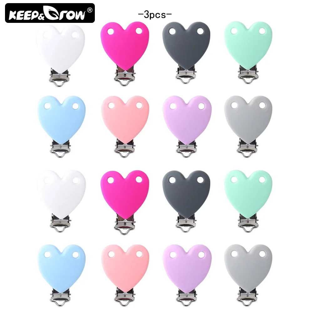 

Keep&Grow 3Pcs Heart Shaped Silicone Pacifier Clips BPA Free Baby Teether For DIY Pacifier Chain Nipple Holders Toy Accessories