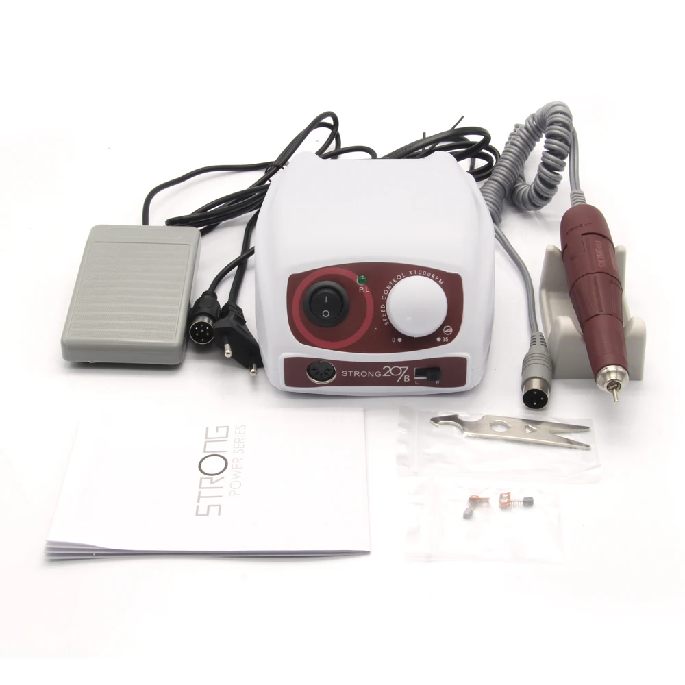

45000RPM Electric Nail Drill Polishing Machine STRONG 210 207B 102LN Handpiece Manicure Tool With Pedal