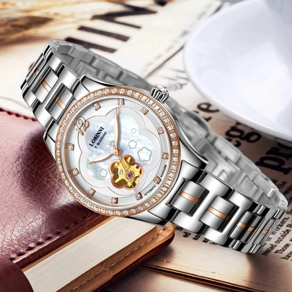 LOBINNI marka luksusowe modne zegarki damskie wodoodporna sukienka damska automatyczne zegarki mechaniczne Relogio Feminino