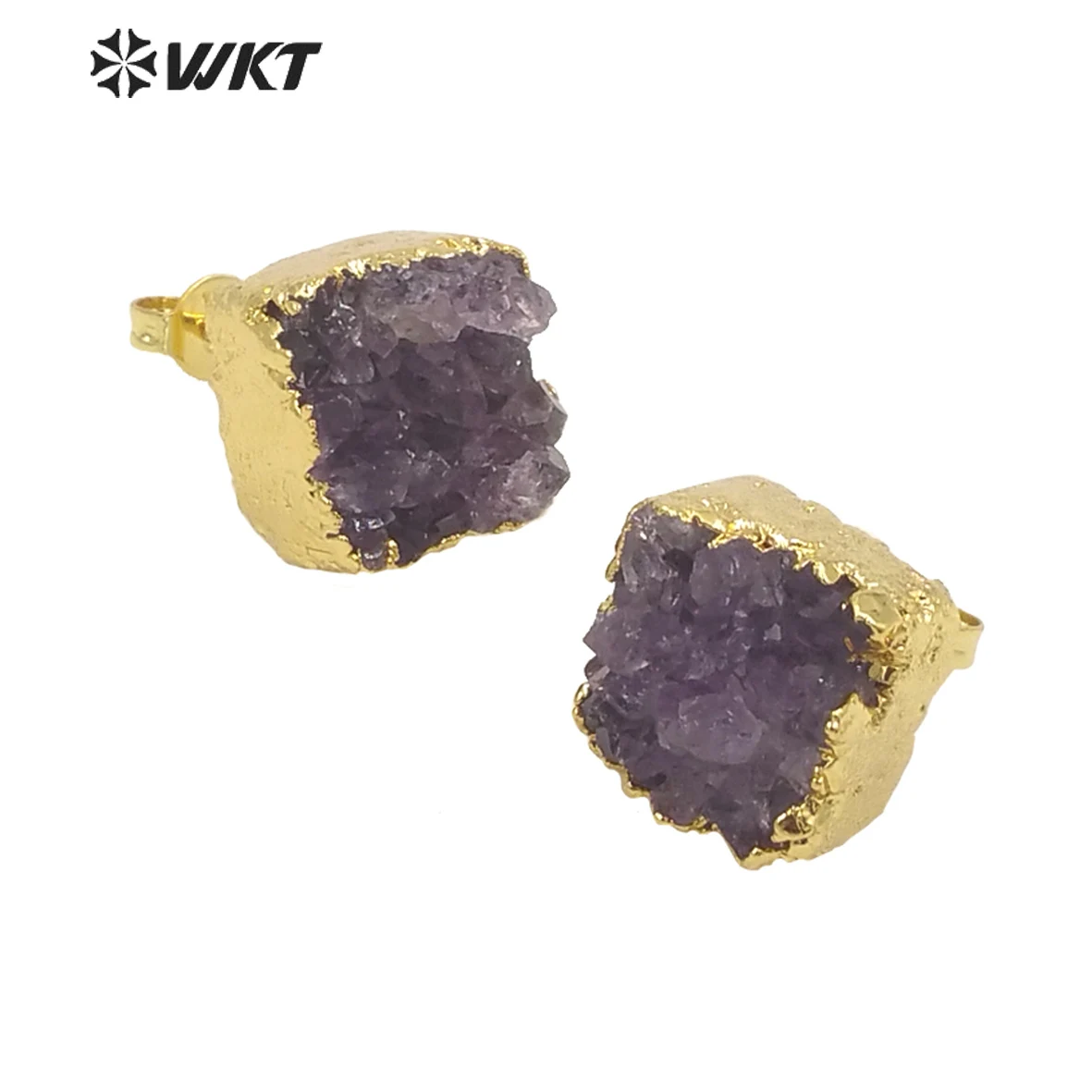 WT-E652  Delicate Purple Irregular Shape Druzy Quartz  Stone Earring  Earring Shining  Earring  2021 Hot Christmas Gift