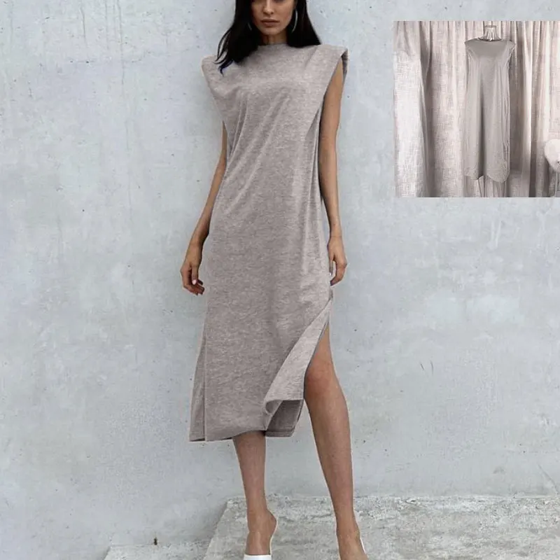 Hirsionsan VAI ĐẦM Không Tay Nữ Mùa Hè 2021 Mới Mềm Rời 100% Cotton Áo Nữ ĐầM Midi