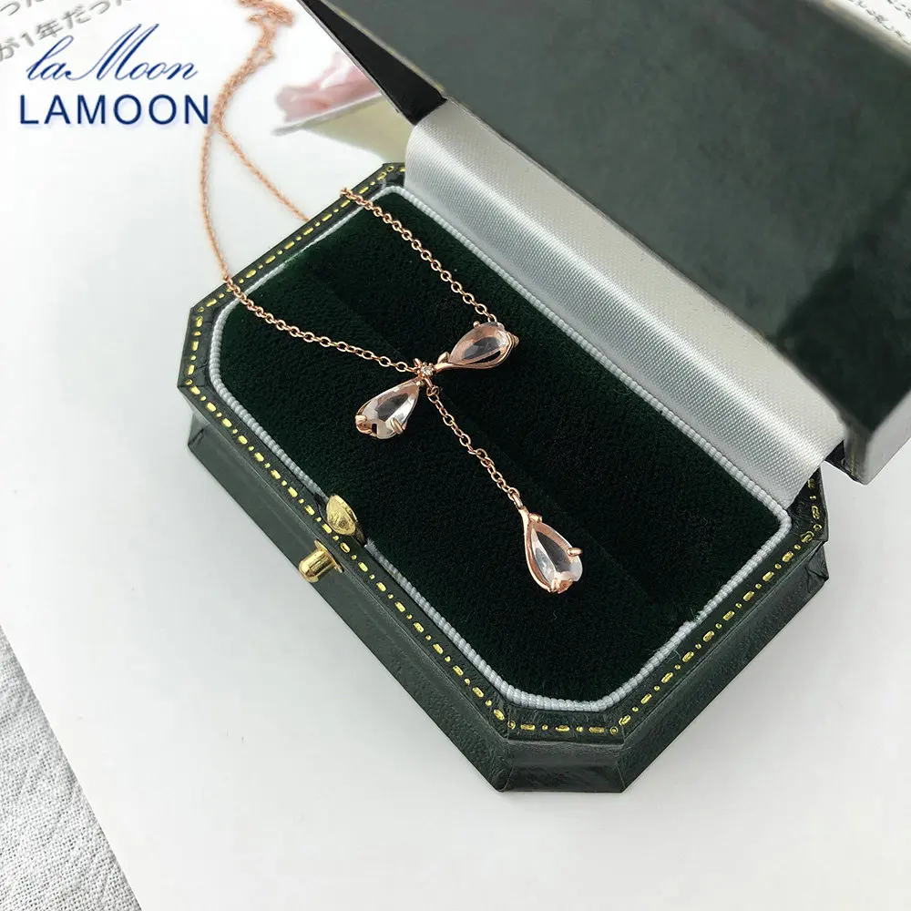 

LAMOON Sakura Petal Pendant Necklace For Women Quartz Cherry Blossoms 925 Sterling Silver 18K Rose Gold Plated Jewelry Wholesale