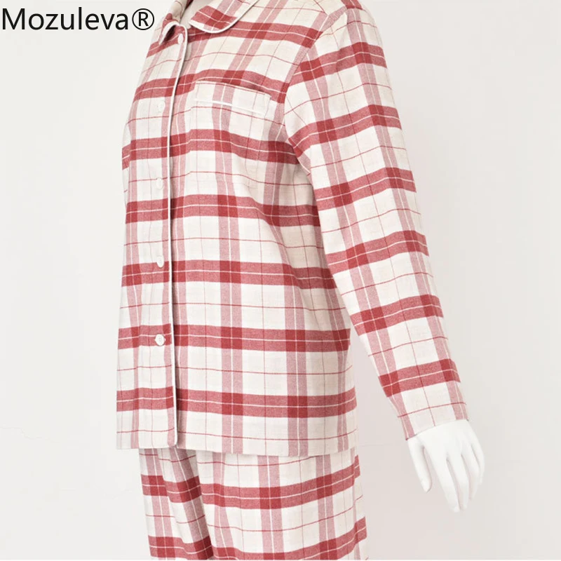 Mozuleva-Pijama de algodón 100% para hombre, ropa de dormir de 2 piezas, a cuadros, para el hogar, otoño