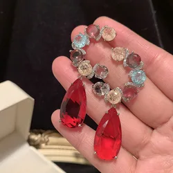Bilincolor Fashion Red Cubic Zirconia Drop Earring for Women