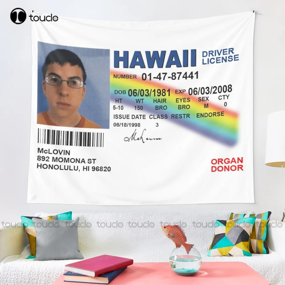 Superbad Fake Id License Mclovin Funny Jonah Hill Movie Comedy Hawaii Michael Cera Tapestry Printed Tapestry Hanging Wall