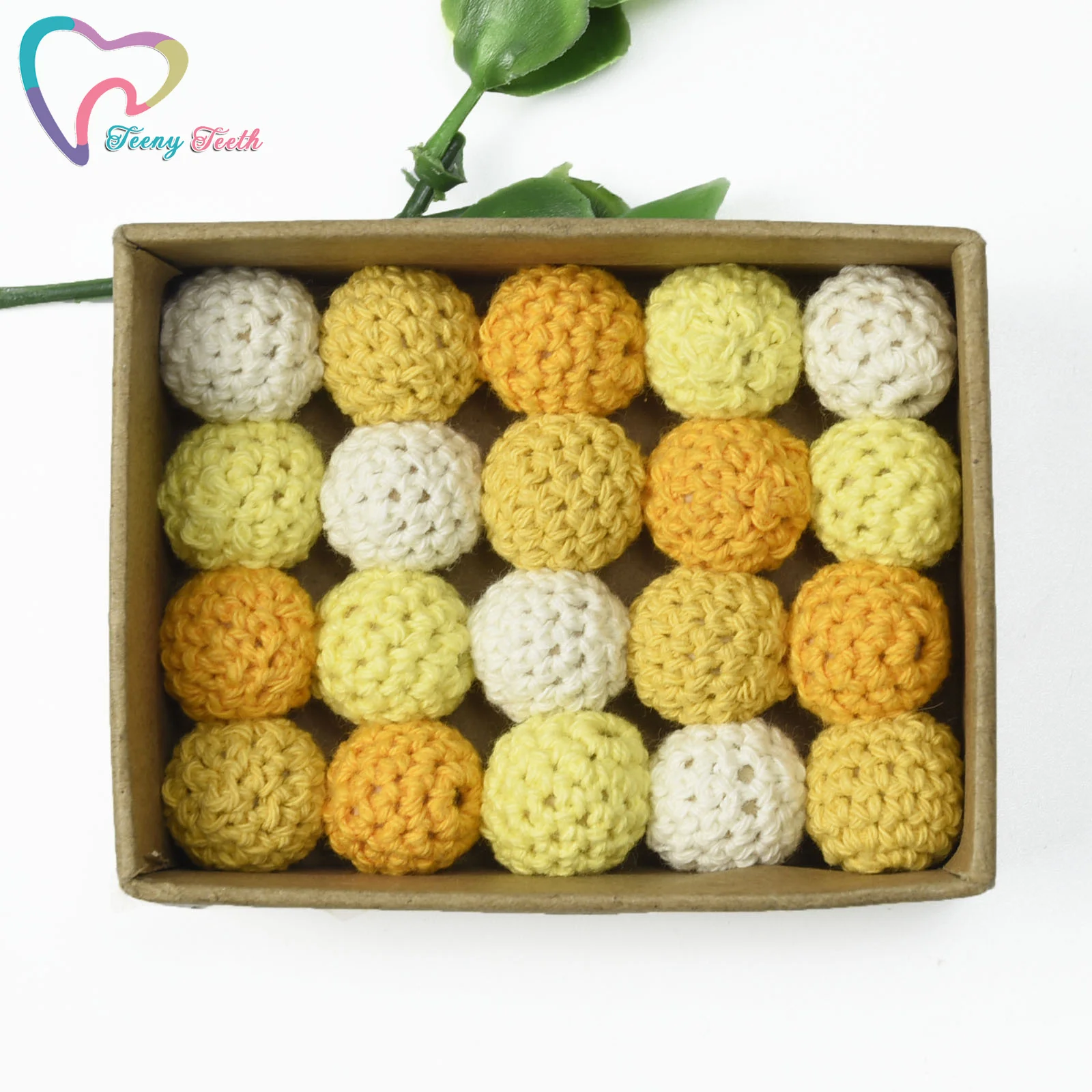 50 PCS 4 Colors Mix Mango Yellow Mustard 16-20 MM Crochet Wooden Loose Beads Knitting Cotton Crochet Wooden Beads Cotton Ball