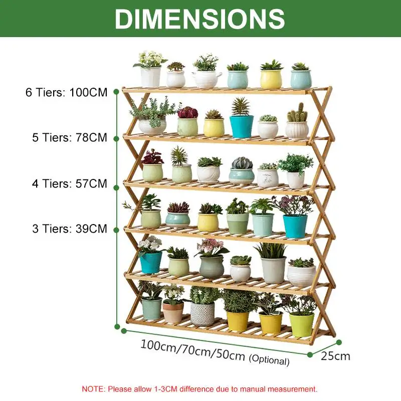 Bamboo 3-6 Tiers Plant Stand Rack Multiple Flower Pot Holder Shelf Indoor Outdoor Patio Planter Display Shelving Shoes Shelf