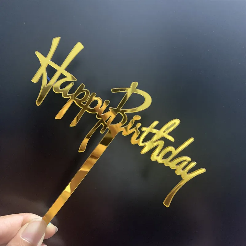 New Happy Birthday Acrylic Cake Topper Gold Silver Cupcake Topper For Kids Girls Birthday Party Cake Decorations Baby Shower