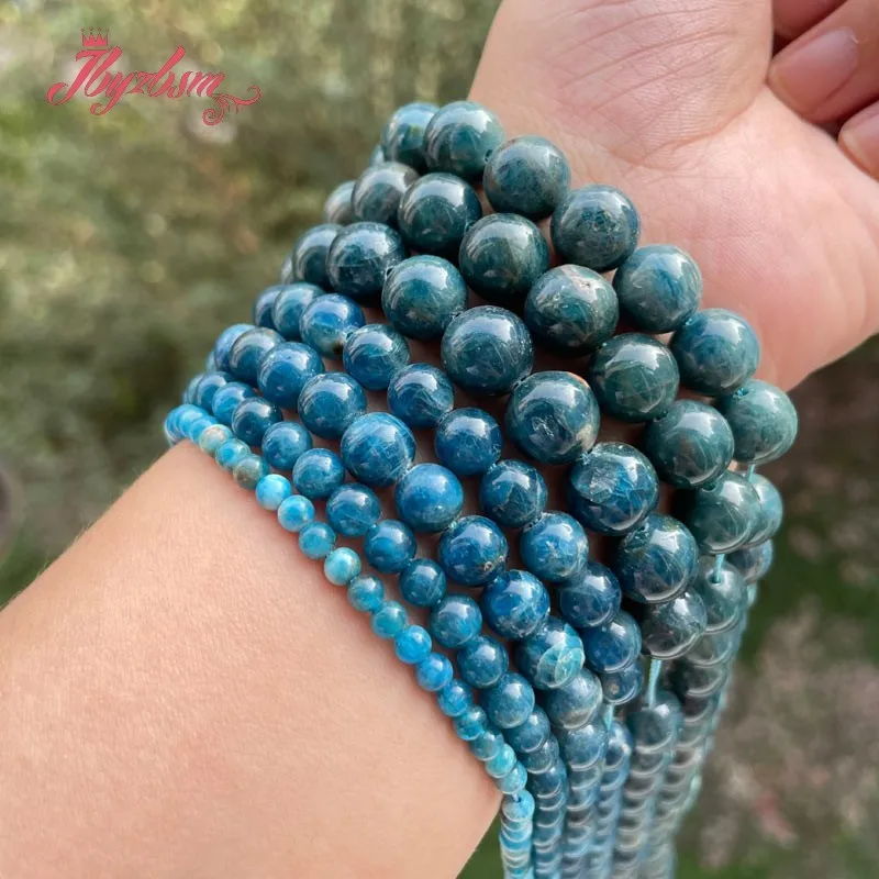 

Natural Apatite Round Blue Stone Beads Necklace Bracelet Loose Spacer Strand 15 inches for DIY Jewelry Making Beads 4/6/8/10mm