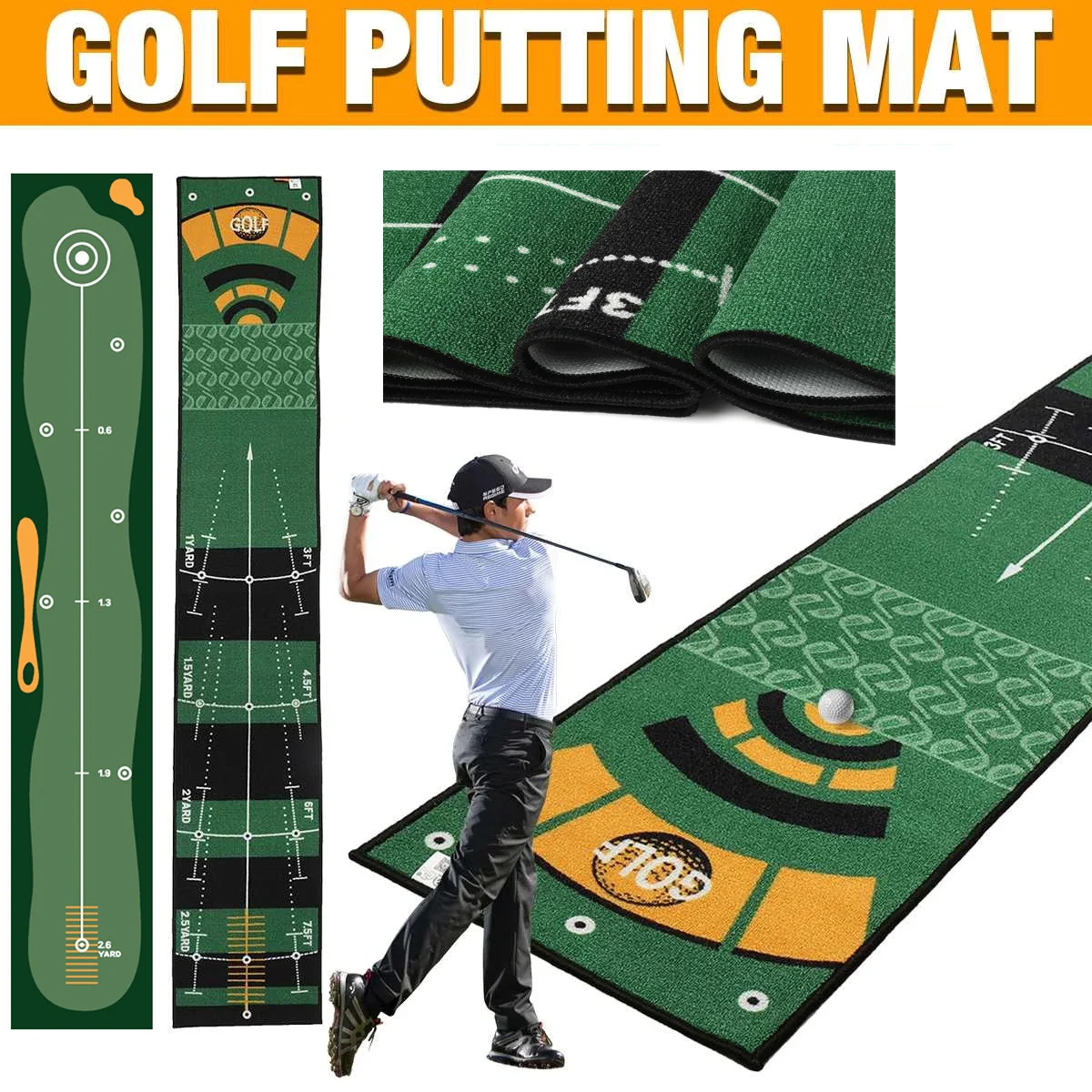 1Psc Golf Carpet Putting Mat Thick Smooth Practice Putting Rug For Indoor Home Office Golf Practice Grass Mat Golf Training