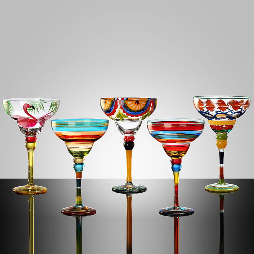 

Handmade Colorful Cocktail Cup Europe Goblet Cup Champagne Cup Creative Wine Glasses Bar Party Home DrinkWare Wedding Gifts