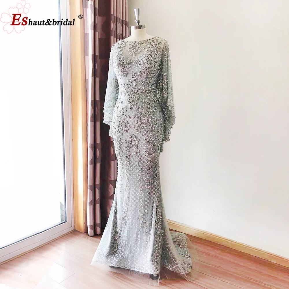 Luxury Dubai Sleeveless Shawl Evening Night Dress for Women 2023 Mermaid Sequined Beads Long Formal Prom Wedding Party Gowns