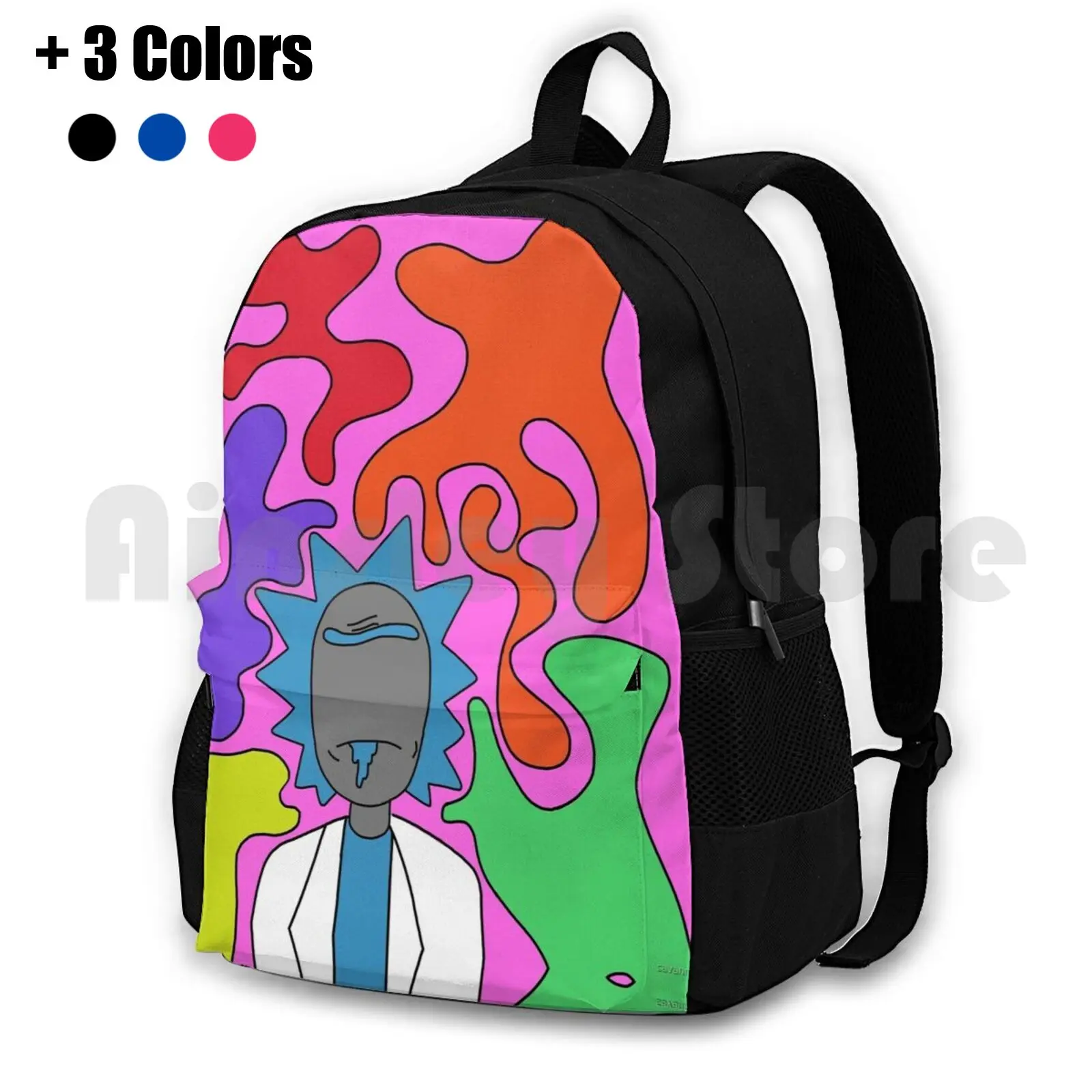 Rick Rainbow Outdoor Hiking Backpack Riding Climbing Sports Bag Cartoon Tv Show Pickle Rick Savannas Artwork Green Red Blue