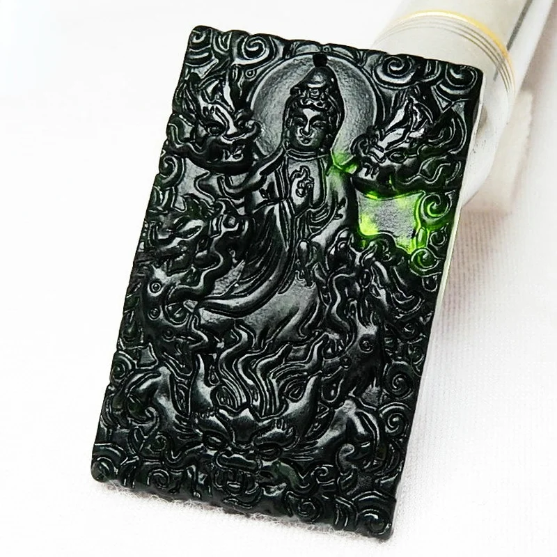 

Natural Black Green Jade Dragon Guanyin Pendant Necklace Jadeite Double-sided Carved Charm Jewelry Fashion Amulet Men Women Gift