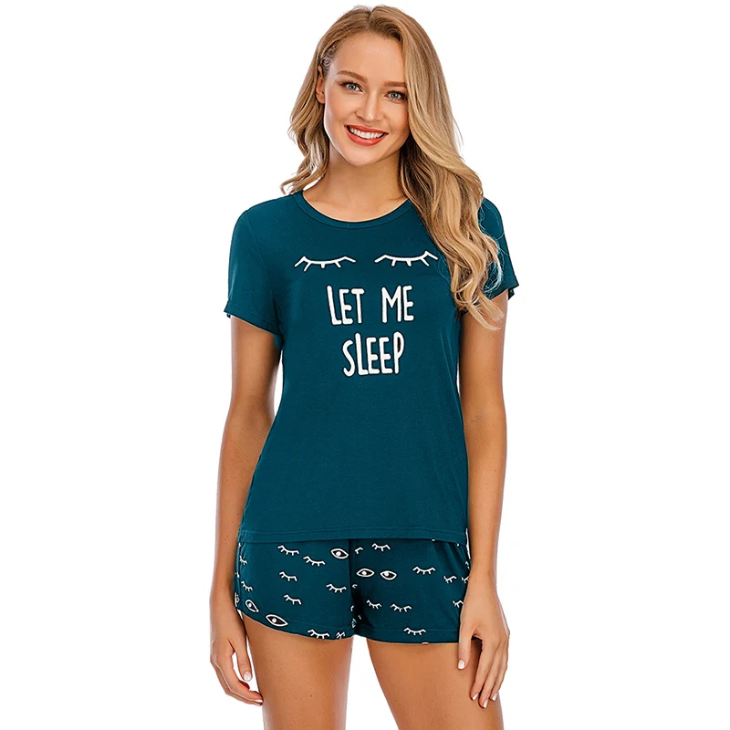 Women's Sleepwear Cute Print Short Set Pajamas for Women Pajama Set Lovely Short Sleeve T Shirts Shorts Summer Pijama Mujer W