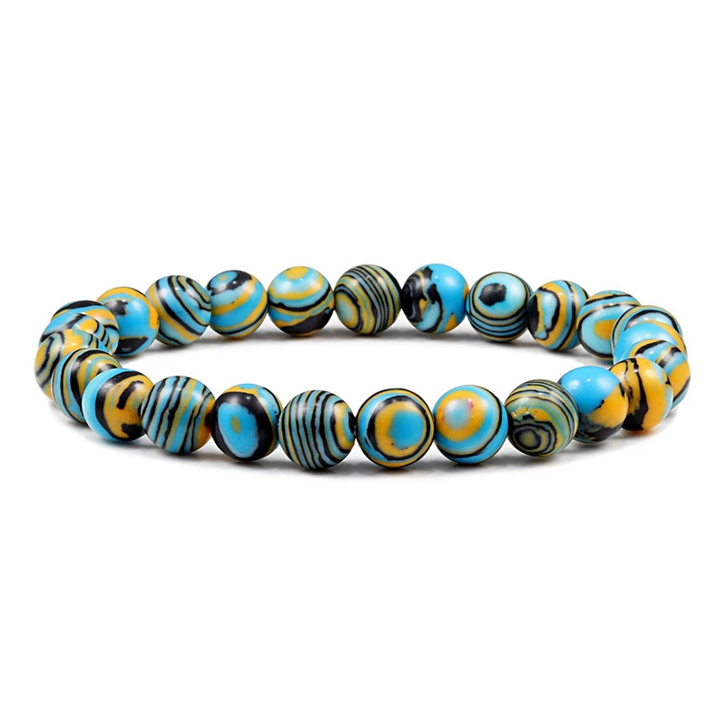 New Blue Malachite Natural Stone Bracelets Women Men Chakra Prayer Mala Buddhist Beads Bracelet Bangle Yoga Strand Charm Jewelry view 3