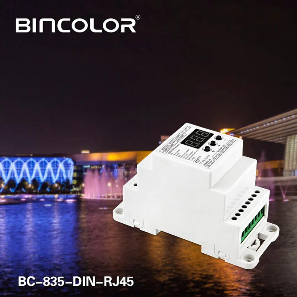 BC-835-DIN-RJ45 DC12-24V input 5A*5CH output, DIN Rail 5CH CV PWM DMX512/1990 Decoder controller for led strip light lamp