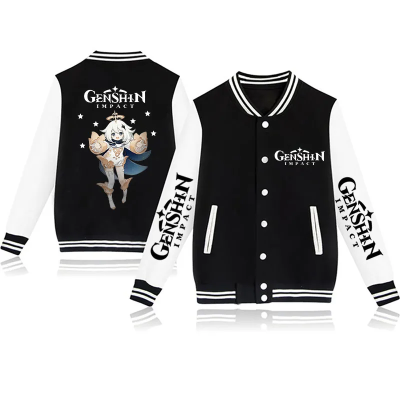 Jacket baseball uniform genshin impact printed men's jacket coat autumn and winter fleece black sportswear pilot streetwear