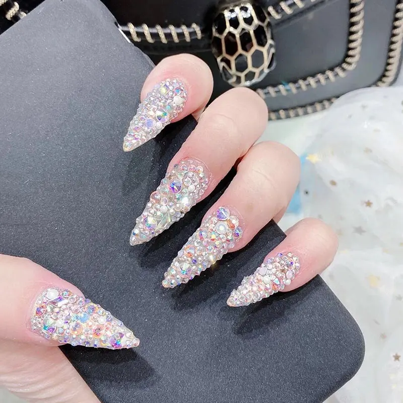 1440Pcs Crystal Nail Art Rhinestone SS3-SS20 Glass Diamond AB 3D Non HotFix FlatBack Glitter Gem Nails Accessories Manicure Tool