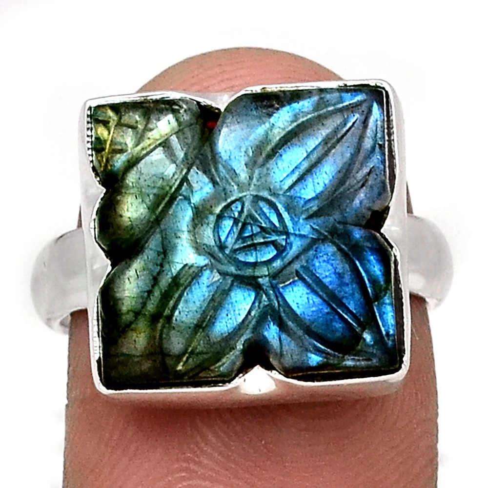 

Настоящее резное кольцо из лабрадорита, серебро 925 пробы, размер США: 8,25, AR4334