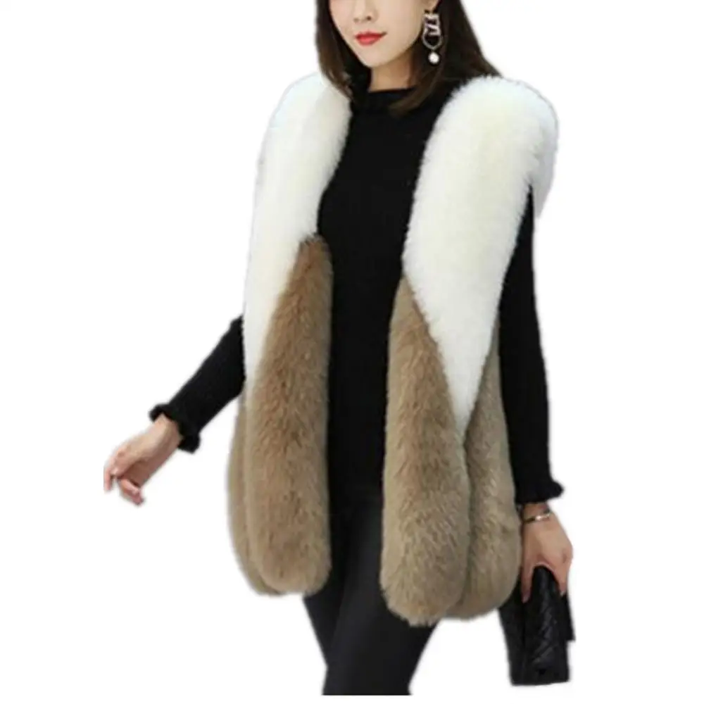 Women Autumn Winter Sleeveless Faux Fur Vest Furry Warm Fake Fur Coat Jacket Overcoat