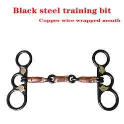 Western สไตล์สแตนเลสสตีลม้าปากแหวน Jointed Equestrian Snaffle เครื่องมือเหล็กสีดำการฝึกอบรมบิตทองแดงลวดห่อ