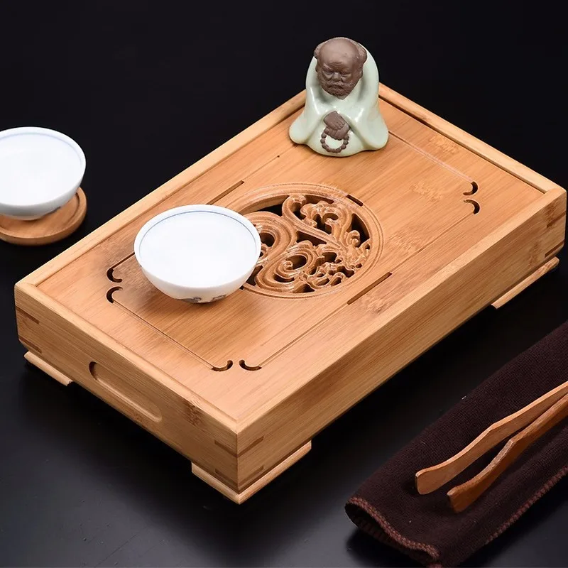 

China Dragon & Phoenix Bamboo Kungfu Tea Ceremony Table Tabletop Serving Tray Kung Fu Tea Tray Water Storage Type