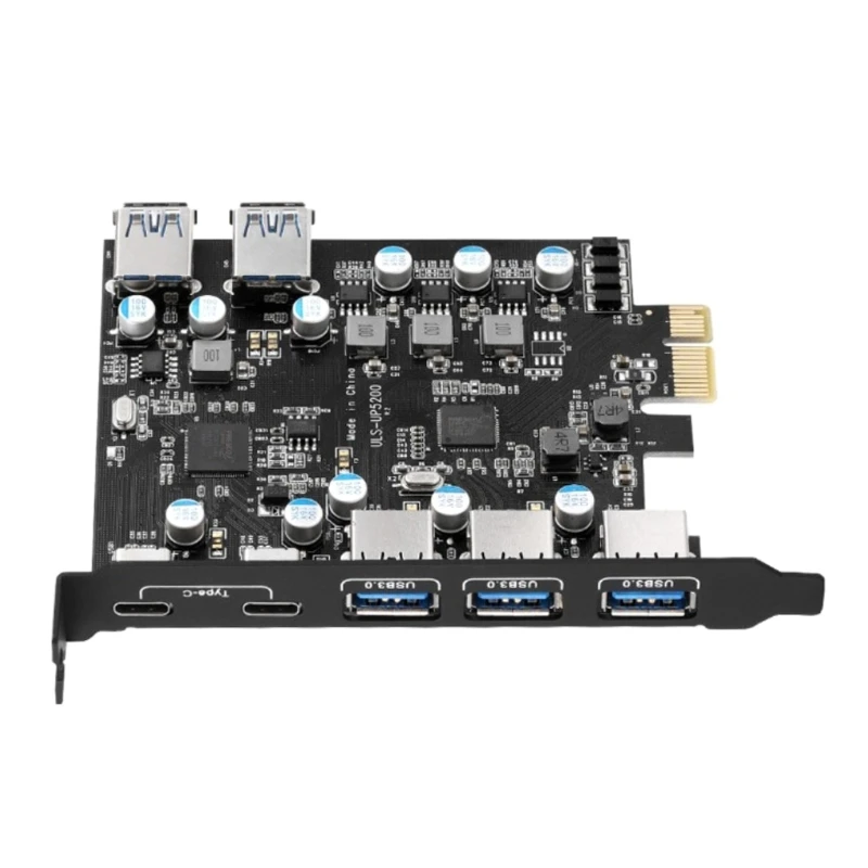 

ULS PCI-e USB3.0 Card 7-Port Type C (2) TypeA (5) With FL1100 Chip without Additional Power Cables for Desktop Computer