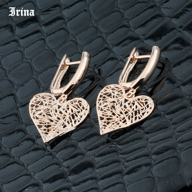 2022 New Earrings Rose Gold Color Dangle Earrings Stylish Hollow Out Heart Shaped French Hook Earring For Women Jewelry