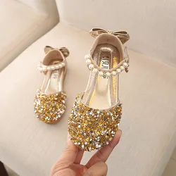 2023 estate ragazze sandali ragazza appartamenti scarpe da principessa fiocco di paillettes scarpe da spettacolo di danza per bambini sandali per bambini scarpe da sposa per bambini G555