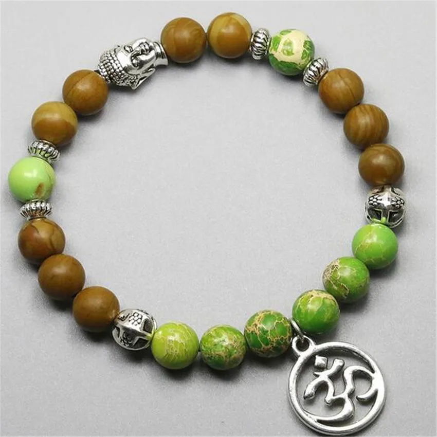 

8mm Imperial Jasper Wood Veins Stone Bracelet 7.5 inches Unisex Handmade Monk Spirituality Yoga Bless Meditation Chakas Buddhism