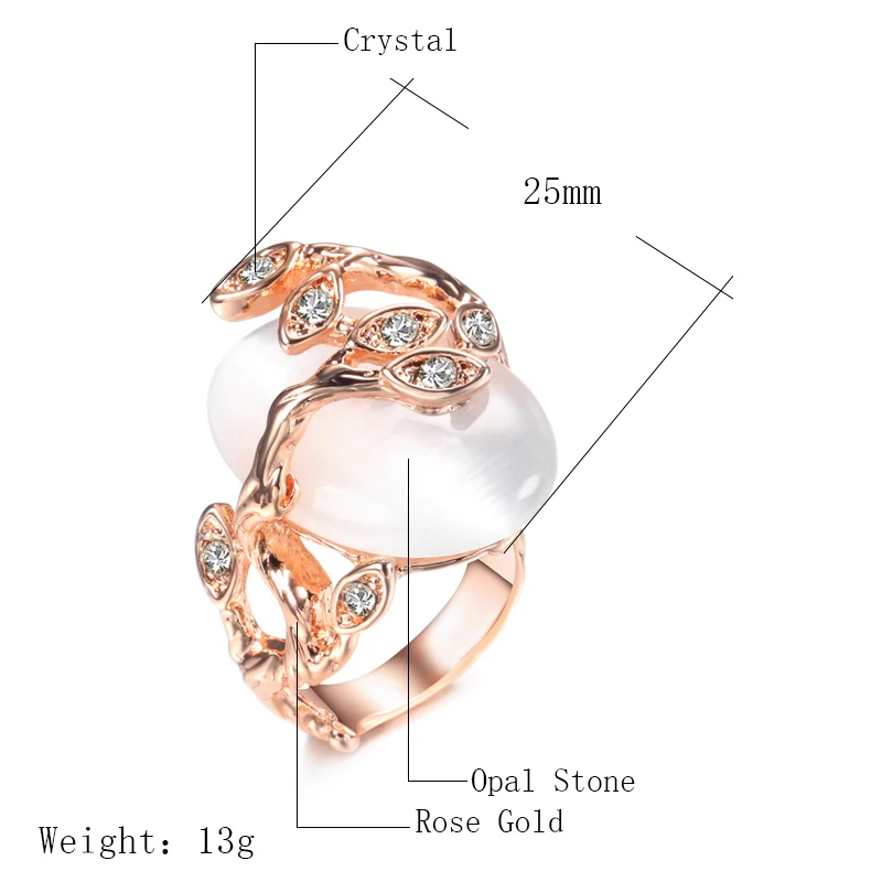 Kinel Vintage Big Opal Stone Womens Rings 585 Rose Gold Wedding Band Jewelry Crystal Gift Size 7 8 9 10 Drop Shipping